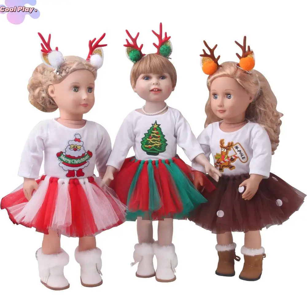 

Christmas Suit American Doll Clothes Two Elk Hairpins Dress Set Doll Clothes Christmas Cute Colorful Doll Dresses 18 Inch