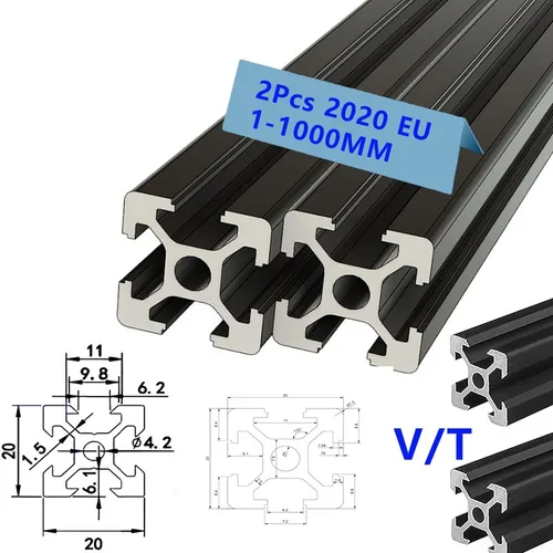 2 uds 1-1000mm 2020 V-slot T-slot extrusiones de aluminio perfiles de aluminio anodizado estándar europeo marco de carril lineal impresora 3D