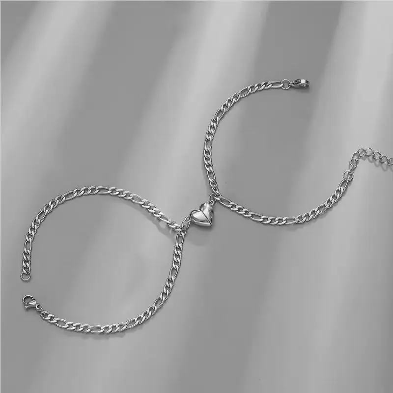ANENJERY 316L Stainless Steel Heart Magnetic Bracelet for Women Couple Lovers Ins Valentine\'s Day Fashion Creative Niche Jewelry