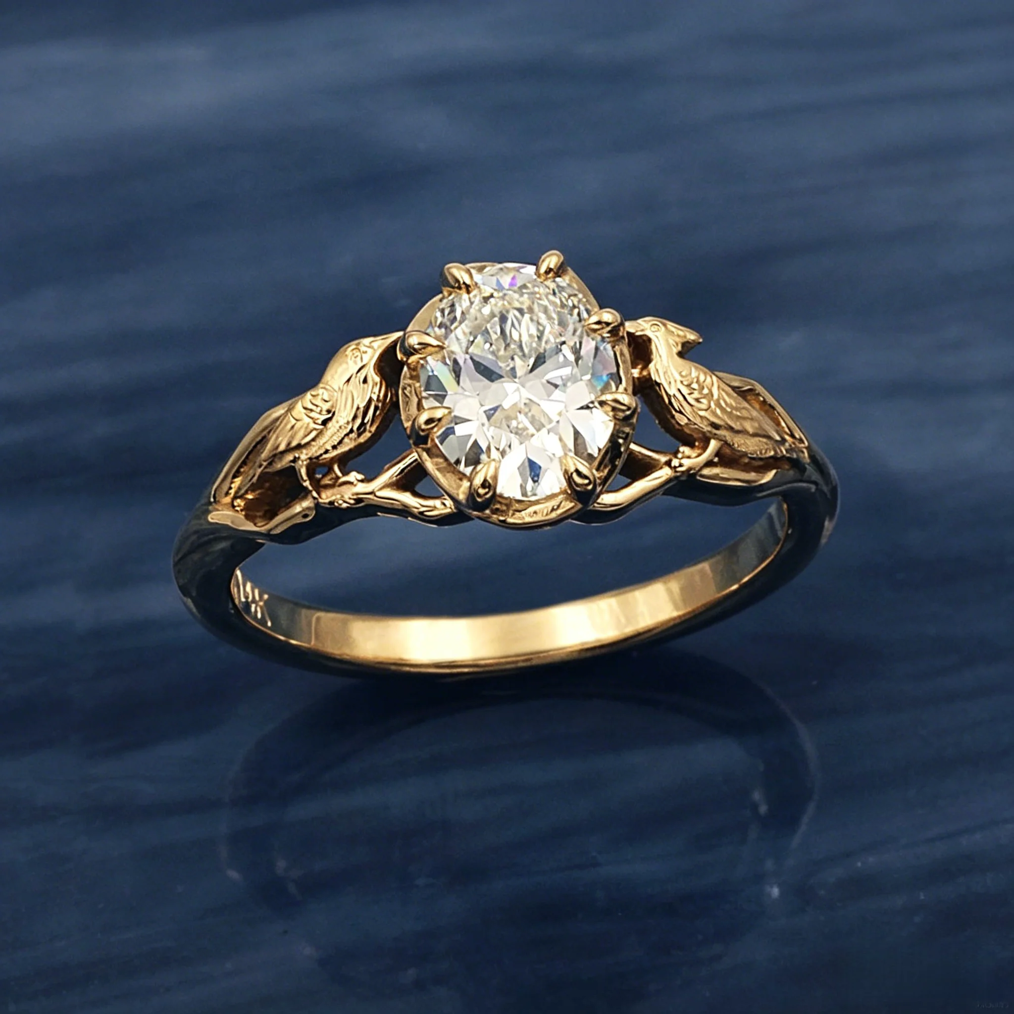 Luxurious double-wing vine pattern combined with artificial gemstone copper material women's party ring