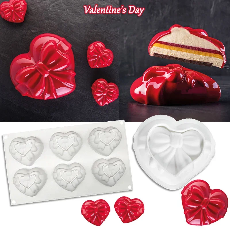 Silicone Cake Decorating Tools Bow & Love Heart Chocolate Mousse Mold DIY Handmade Soap Mould Wedding Valentine\'s Day decoration