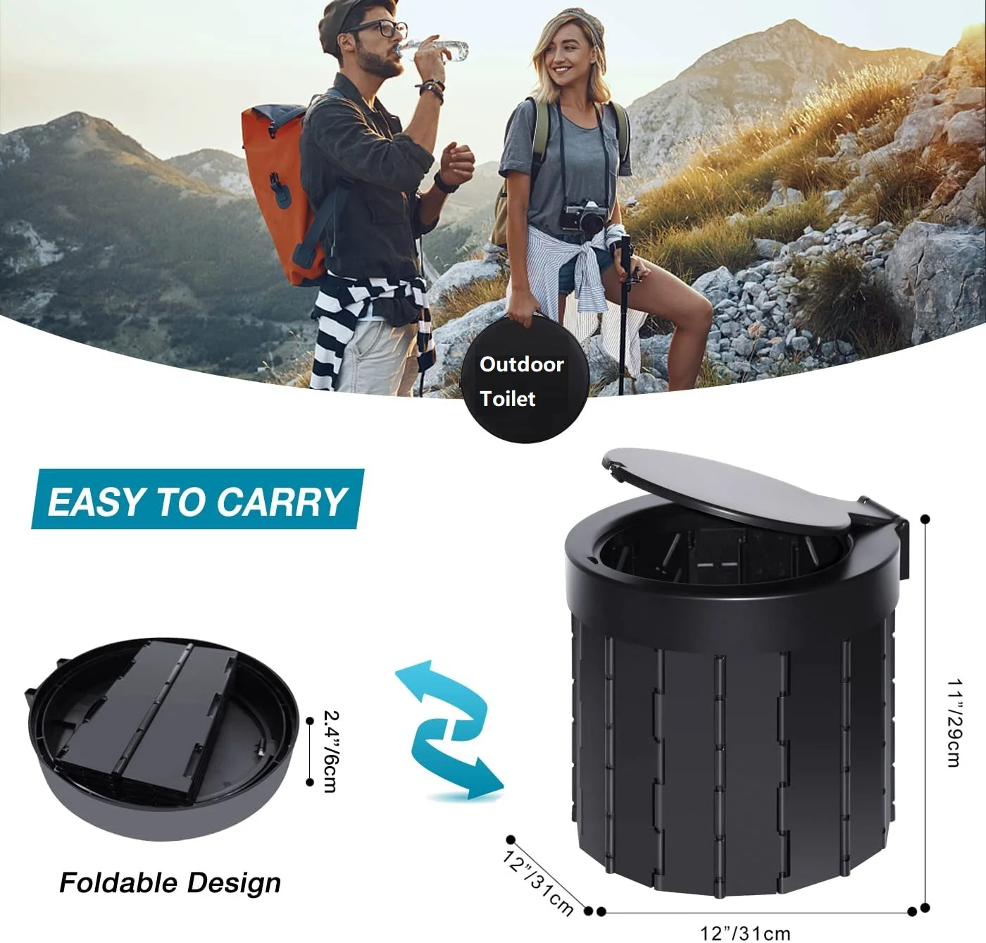 Portable Toilet for Camping, Portable Folding Toilet with Lid, Waterproof Car Toilet Potty for Adults, Travel Toilet for Outdoor