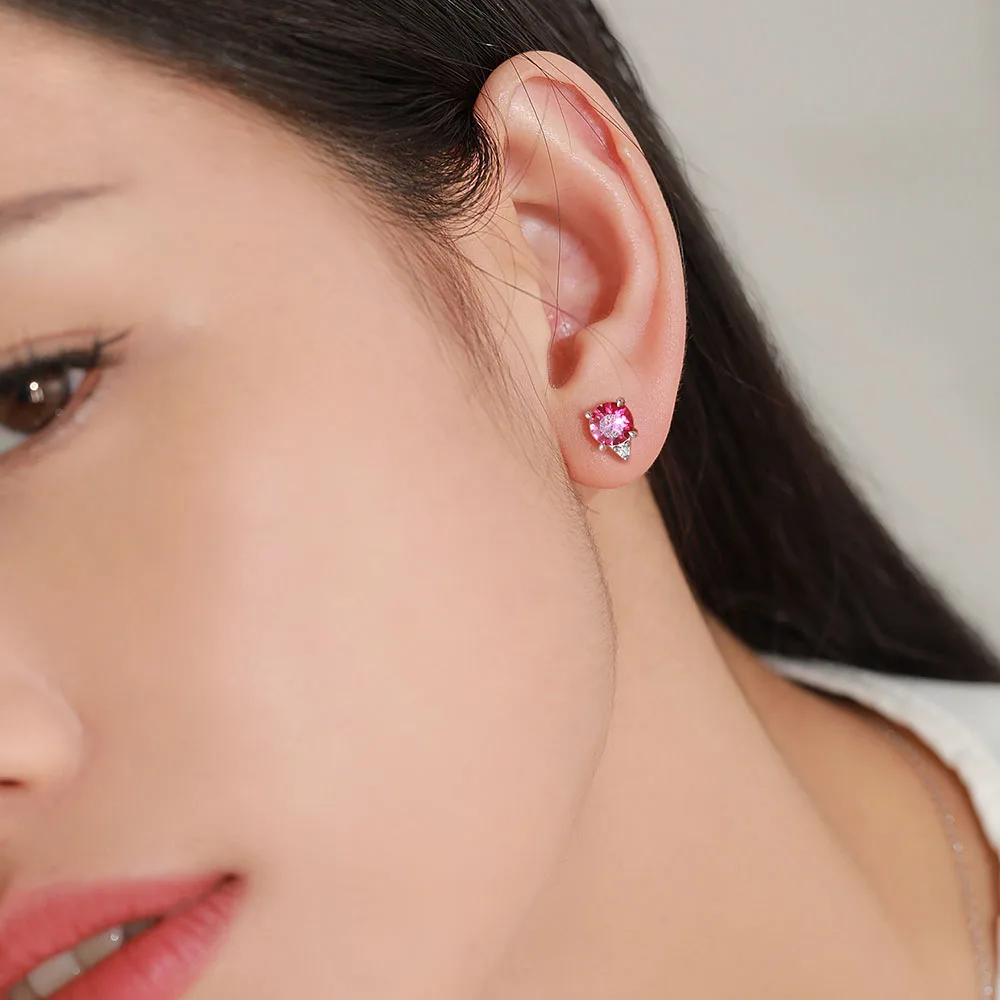 Apexelle Brand Trendy Jewelry 925 Sterling Silver Earrings Rose Red Round Zircon Stud Earrings Daily Wear For Women Jewelry