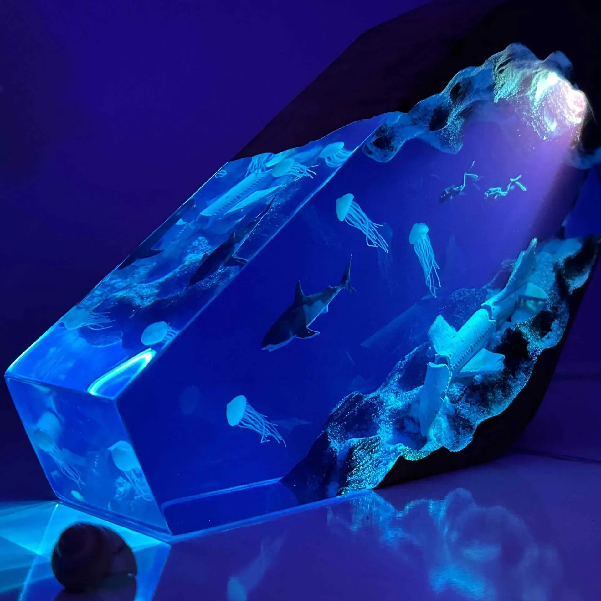 Seabed Crashed Plane Organism Resin Table Light Creactive Art Shocked Decoration Lamp Disaster Theme Night Light USB Charge