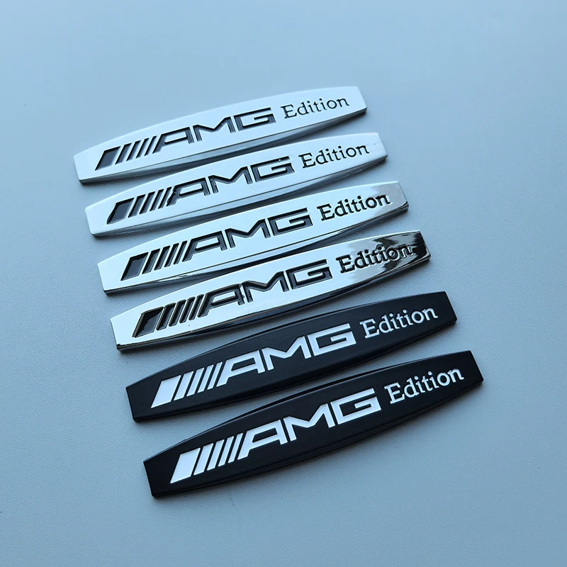 2pcs 3D AMG Edition Metal Car Emblem Fender Side Doors Blade Badge Sticker for Mercedes Benz AMG Refitting Chrome Black Silver