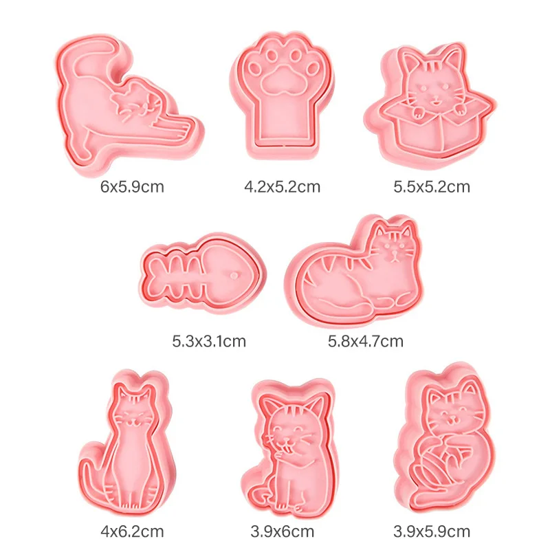 8Pcs/set 3D Cartoon Cat Cookie Cutters Plastic Pressable Biscuit Mold Cookie Stamp Kitchen Baking Pastry Bakeware Tool