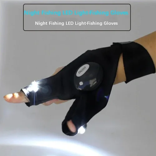 Imagen 1 del producto Guantes sin dedos linterna LED pesca al aire libre Camping herramientas de supervivencia en el desierto antorcha impermeable pesca guantes de medio dedo