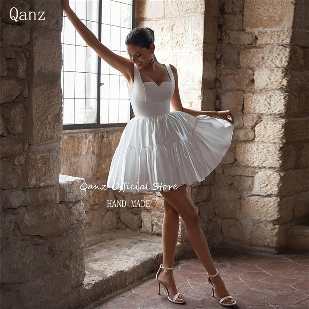 

Qanz Classical Wedding Party Dress White Satin Vestido De Casamento Short A Line Vestidos De Fiesta Elegantes Para Mujer 2024