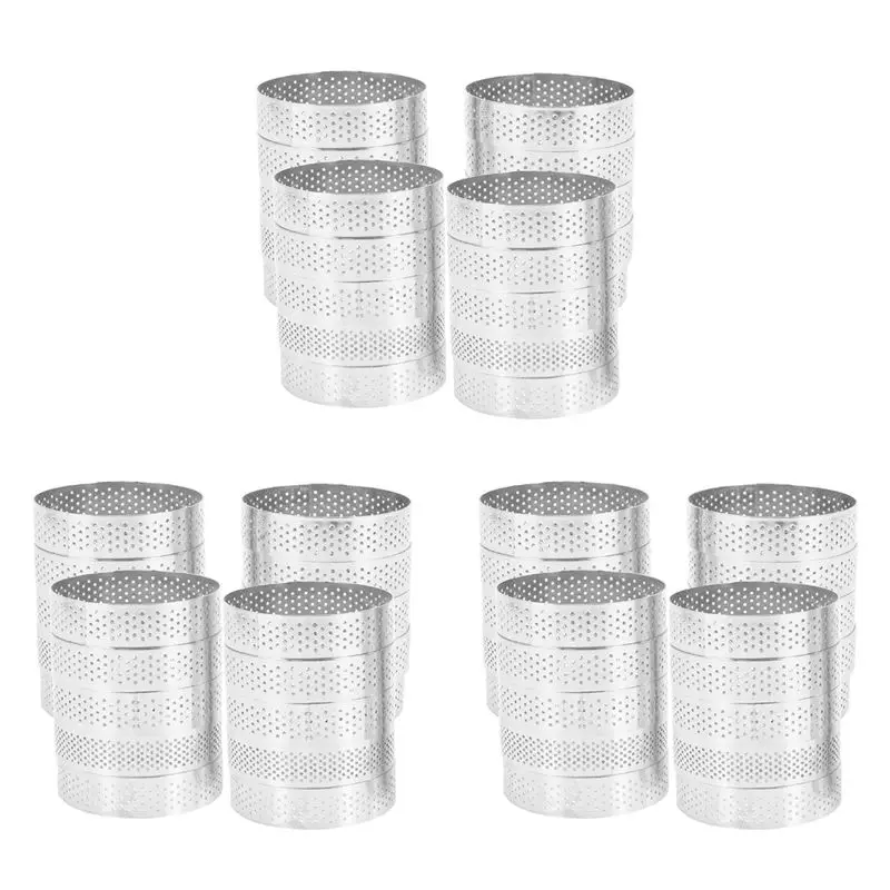 AFOURT-60 Stück Runde Tortenringe mit Löchern für Obstkuchen, Quiches, Kuchen, Mousse, Küchenbackform, Perforierter Kuchenring 8cm – Detail 1