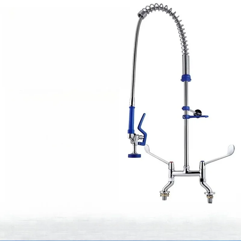 Pre-rinse unit Commercial Chrome Spray Double Handle Industrial Kitchen Brass Heavy Duty with Pull Head