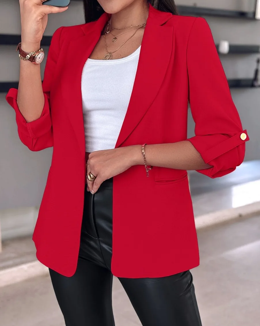 

Casual Women Blazer 2024 Spring Autumn Fashion New Solid Color Turn Down Collar Long Sleeve Suit Coat Elegant Office Lady