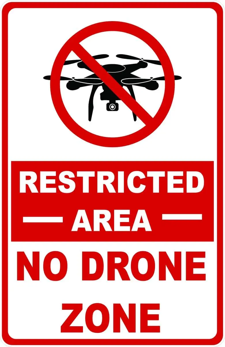 Restricted Area No Drone Zone Sign Business Signs (X2845) Metal Tin es Safety Caution for Indoor or Outdoor-aluminum