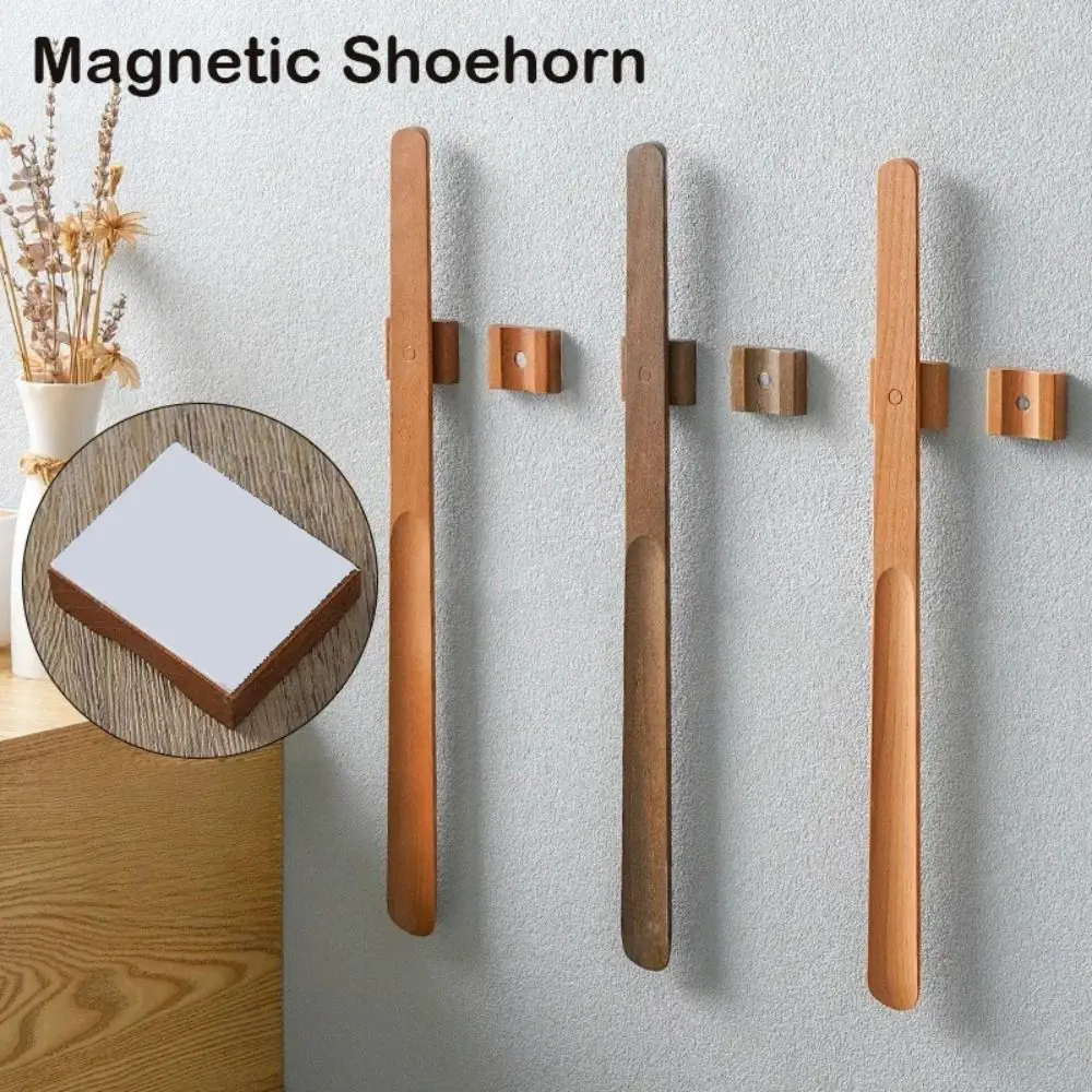 55CM Magnetic Shoehorn Useful Flexible Lazy Shoe Spoon Shoe Puller Wooden Handle Long shoe Lifter