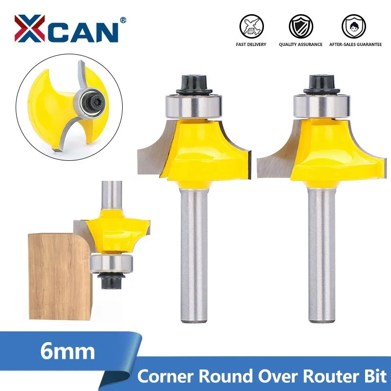 XCAN Milling Cutter 6mm Corner Round Over Router Bit with Bearing For  Wood Edging Tungsten Carbide Mill Cutter Woodworking Tool