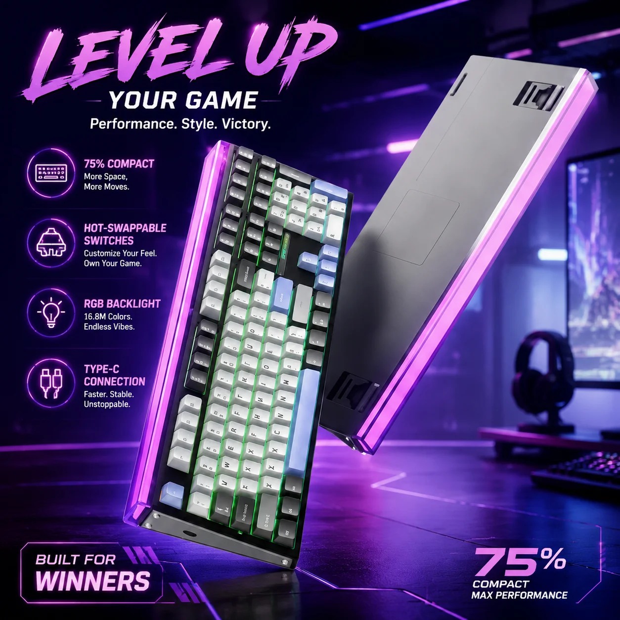 Teclado mecânico aula h108, interruptores silenciosos, retroiluminado rgb, sem fio, para jogos, para pc, laptop, desktop, escritório, jogos
