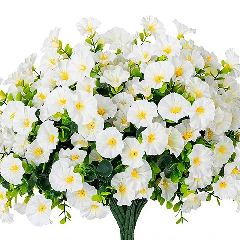 4 bundels kunstbloemen nep zijde Morning Glory bloem eucalyptus planten UV-bestendig tuin zomerhuis buitendecoratie