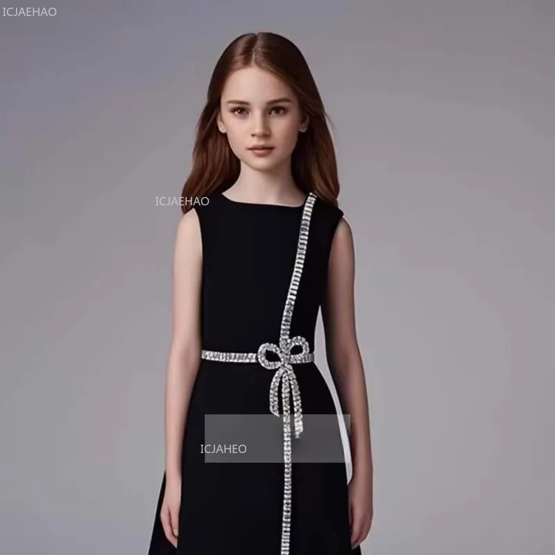 

Girls Black Evening Dress Children Birthday Party Pageant Kids Host Formal Wear Clothes Gown for Piano Performance Model Runway