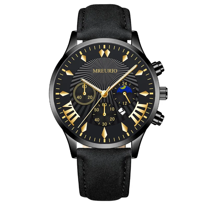 Men Quartz Watch Moon Phase Leather Strap Business Calendar Chronograph Male Wristwatch Casual Simple Watches Stylish Boy Gifts