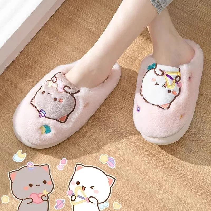 Bubu And Dudu Mitao Cat Kawaii Colour Plush Slipper Winter Girls Warm Home Indoor Anti-slip Thick-soled Sandals Kids Xmas Gift