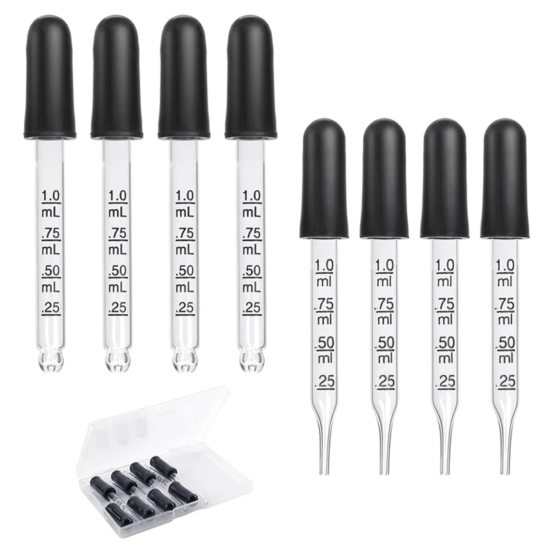 Gotero de vidrio con cabezal de goma para medicina, pipetas de vidrio con cabezal de goma, 8 piezas, 1Ml