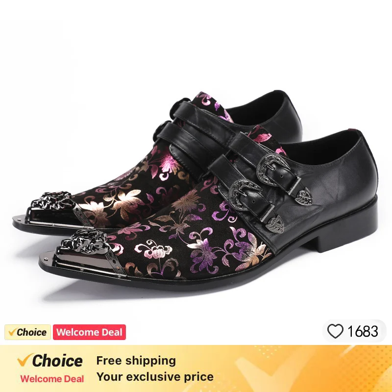 Zapatos de vestir de punta estrecha de Metal para hombre, zapatos de negocios con broche, zapatos casuales británicos de negocios de boda, zapatos de fiesta