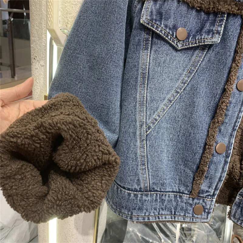 Casaco denim espesso de inverno feminino, jaqueta de algodão acolchoada, redutor de idade, jaquetas de tweed, roupas da moda, novo estilo, 2024