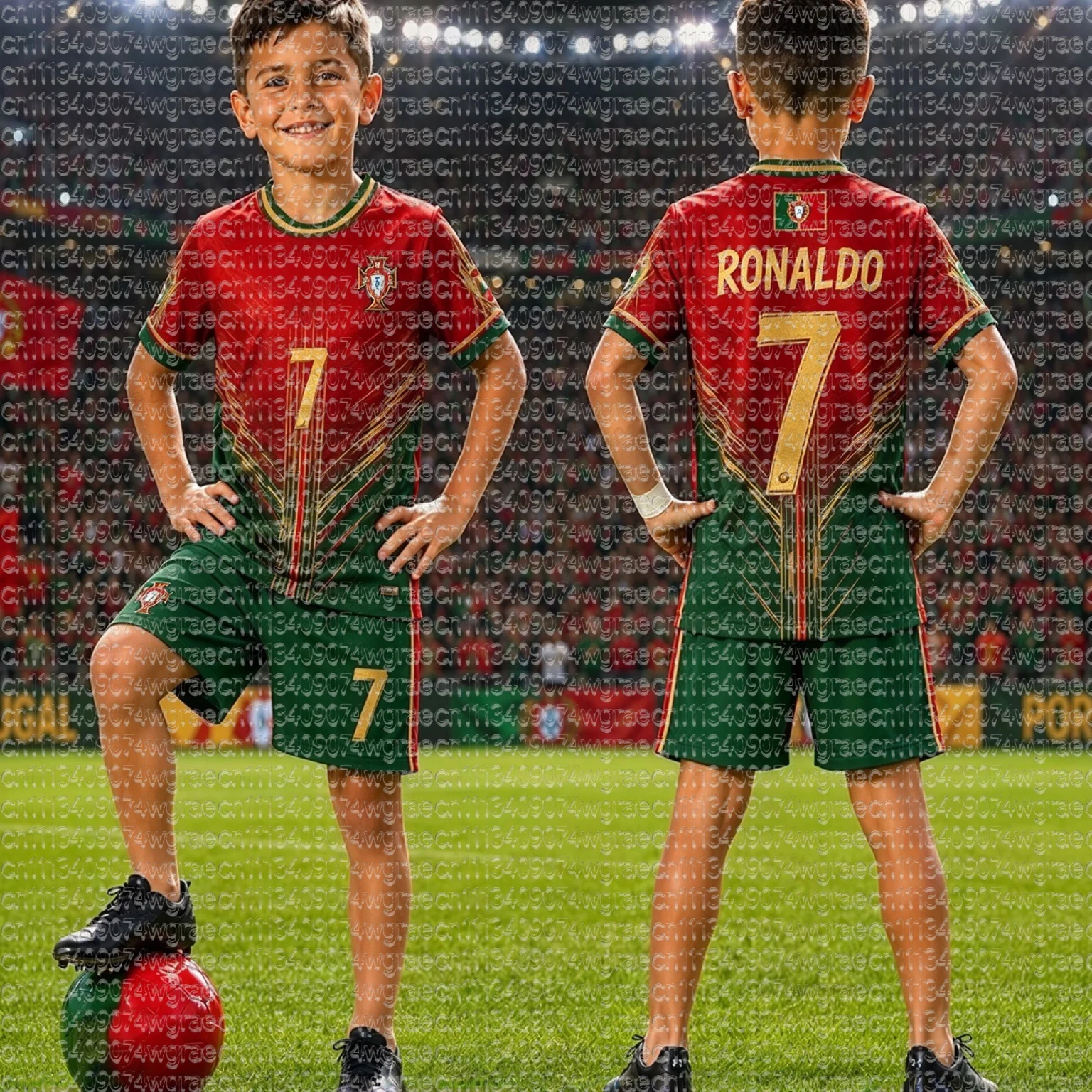 26_27 Special Ronaldo No.7 Football Jersey Tee Shorts Set, Single Top Available,PORTUGAL Fans Kids Tracksuit 2 Piece Sets