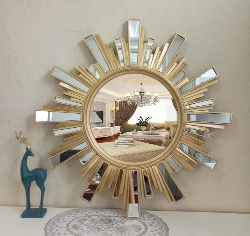 European style bathroom mirror waterproof collage makeup mirror porch sun shaped decorative mirror wall hanging mirror