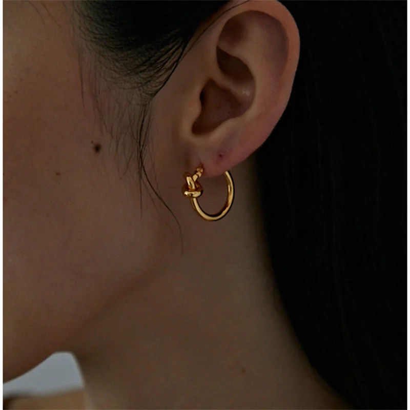 Gold Color Stainless Steel Earrings for Women Trendy Simple Twist Knotted Circle Hoop Earring Punk Hip Hop Jewelry Accessories