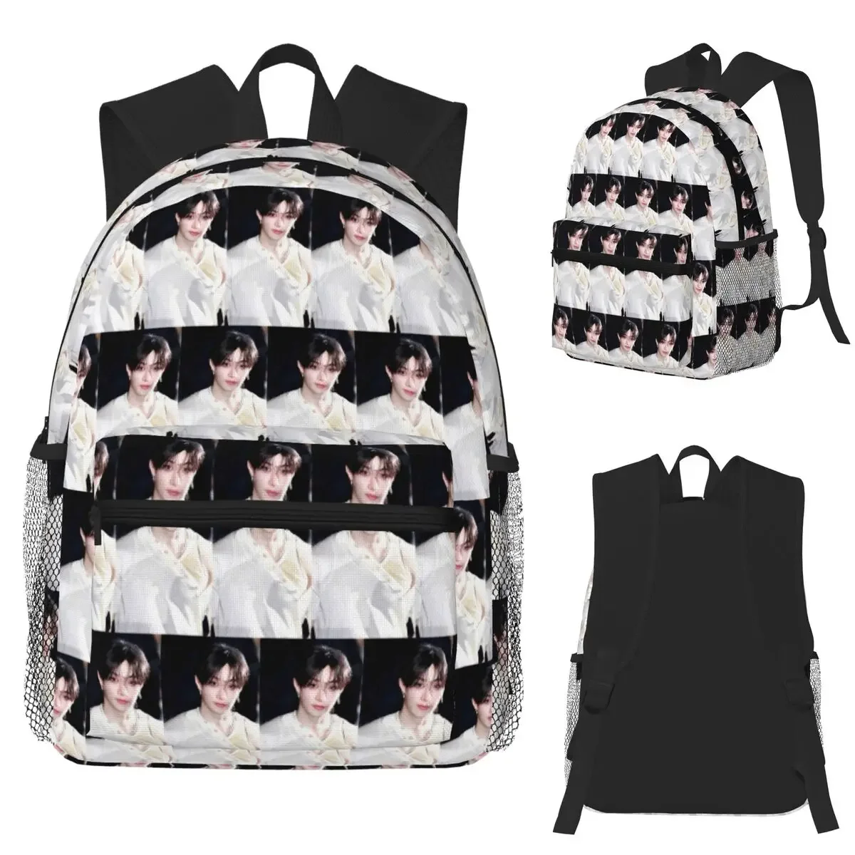 Cartoon Bang Chan KPOP Student Backpack School Bag Hiking Travel Daypack for Men Women Fashion Bookbag Shoulder Bags