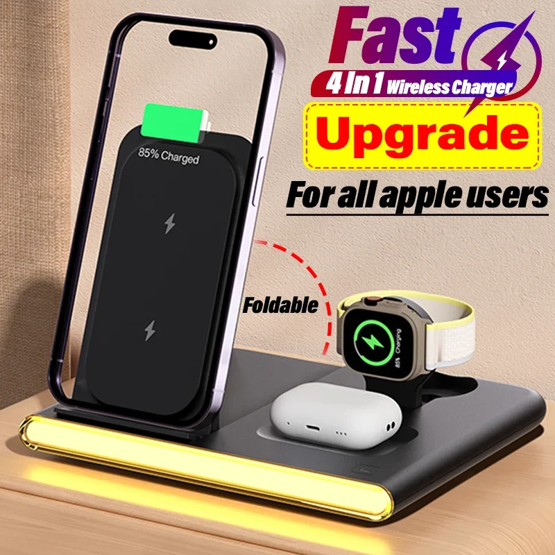 4 in 1 Wireless Charger Stand for iPhone 15 14 13 12 11 Samsung Galaxy Watch 7 6 Apple Watch Airpods Pro Fast Charging Station