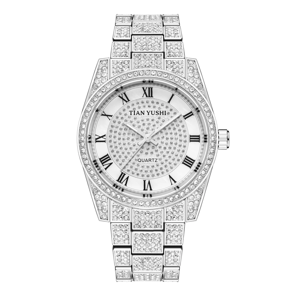 

TYS Men Women Fashion Luxury Diamond Watch Full Iced Out Quartz Wrist Watch for Men Rome Dial Bling-ed Luxury Watches