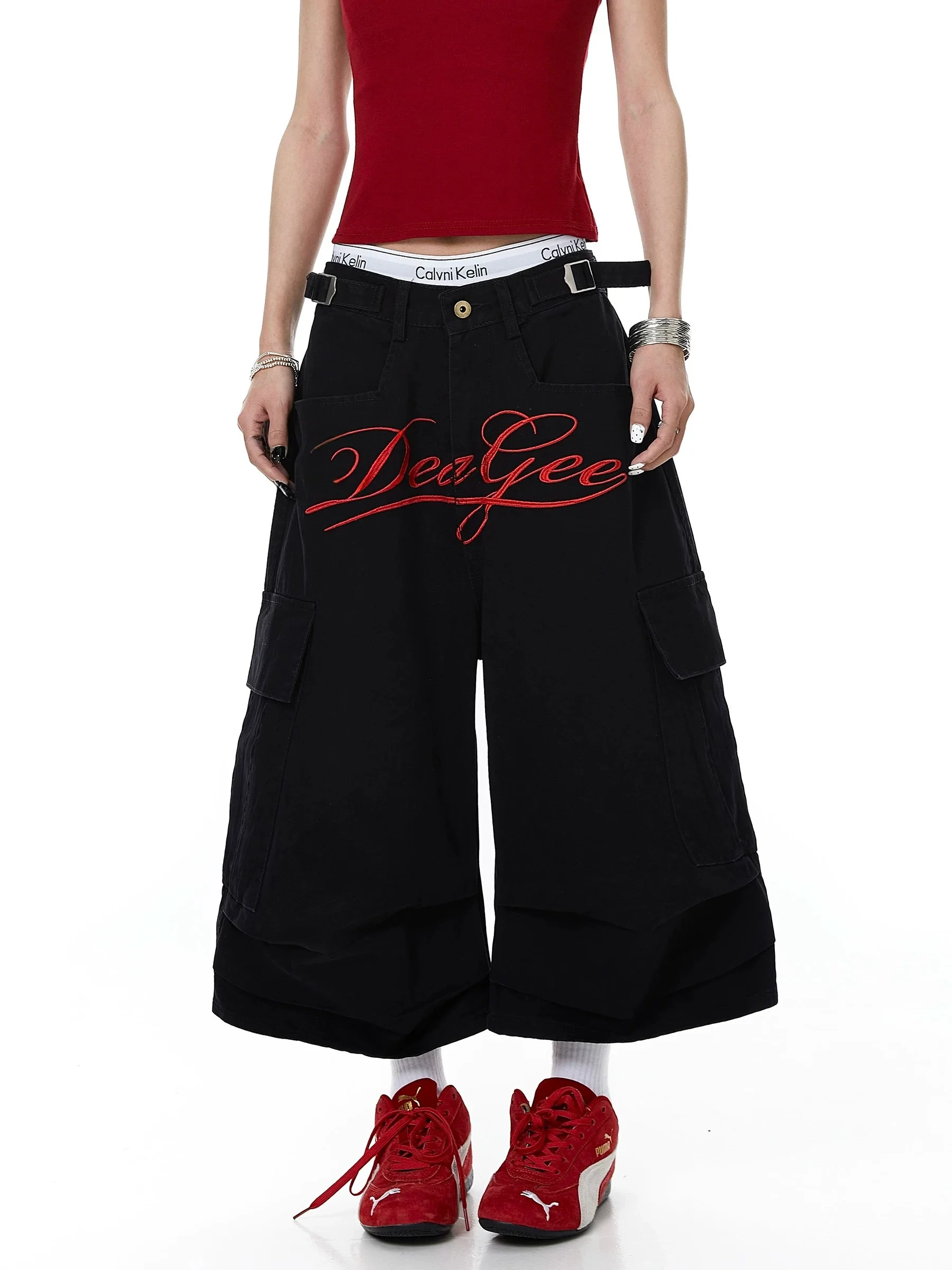 American Style Letter Embroidery Workwear Seven-Foot Pants Men's Loose Summer Multi-Pocket Wide-Leg Shorts Casual Pants
