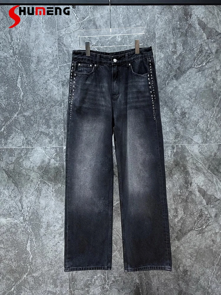 

2025 Men's Autumn New American Style Retro Jeans Handsome Loose Straight Wide-Leg Trendy Long Denim Pants Unique Denim Trousers