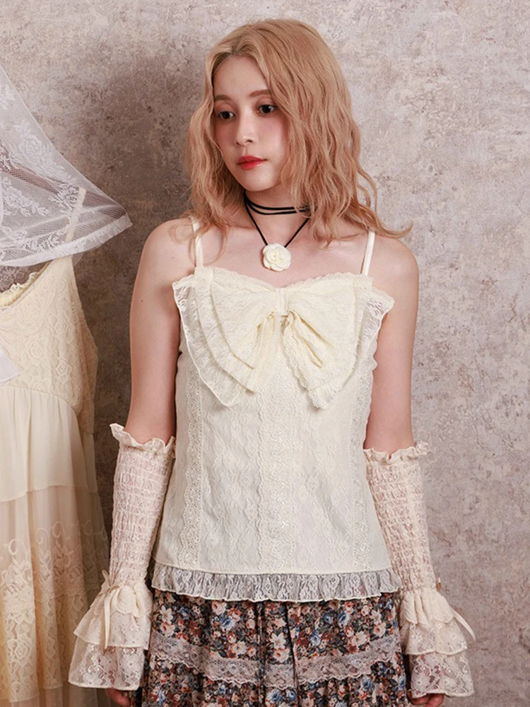 

Retro Japanese Sle Women's Vest with Large Bow Tie Lace Strap Sweet Sle Polyester Fiber 55g Regular Fit Summer Wear