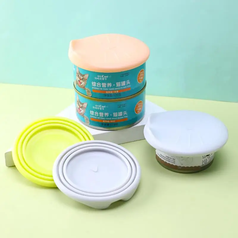 Pet Food Storage Keep Fresh Cover Reusable Cat Wet Food Mixing Spoon Universal Can Opener 3 In 1 Silicone Dog Cans Cap