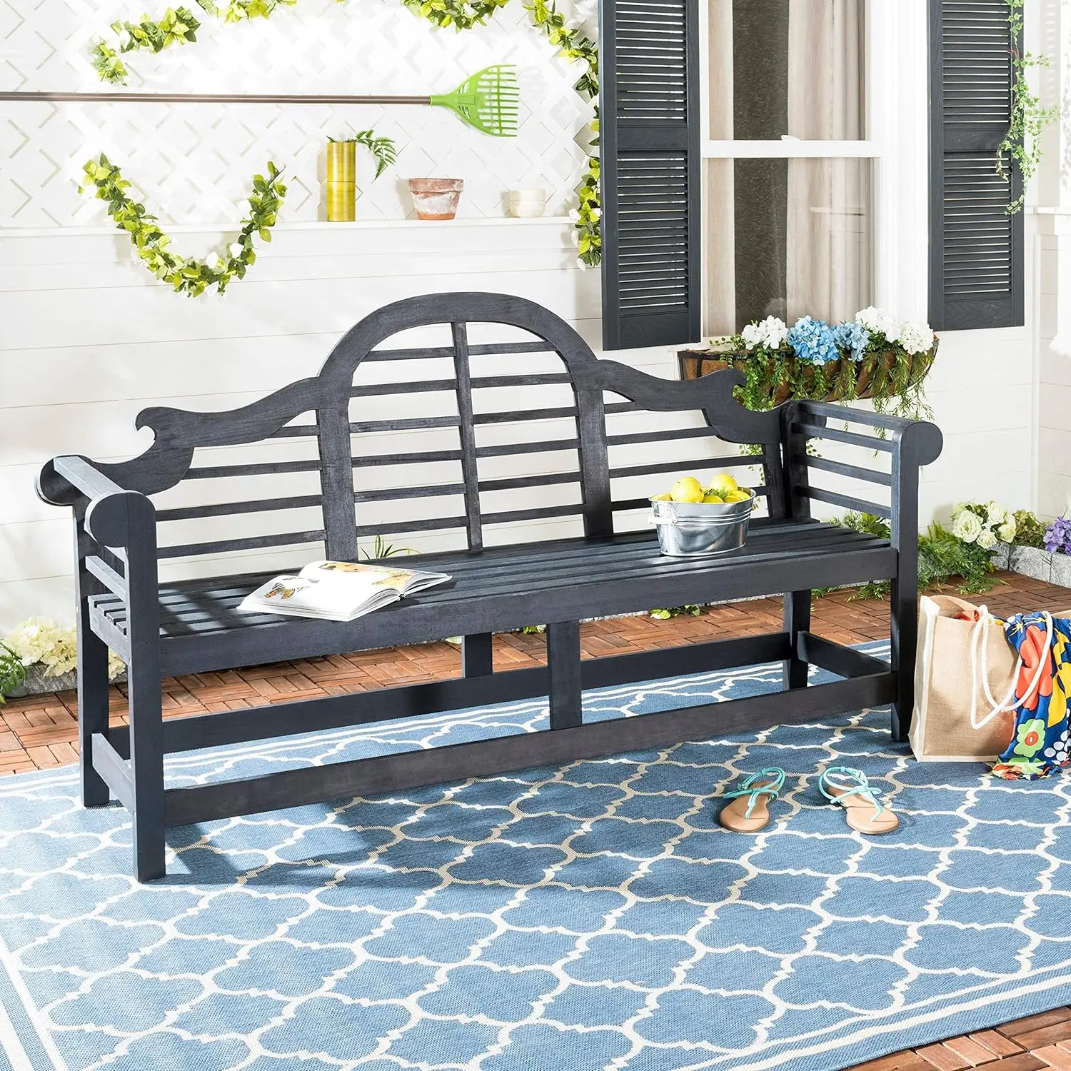 Safavieh PAT6705K Outdoor Collection Khara Grey Bench, Dark Slate Gray