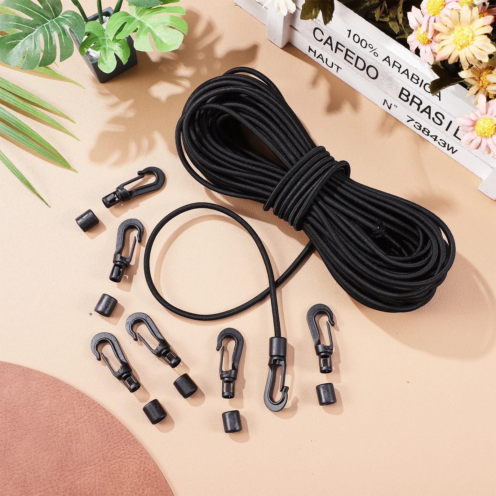 

Elastic Bungee Cord with Metal Hooks Heavy Duty Shock Absorbing Rope for Tent Setup Hiking Camping Outdoor Adventures