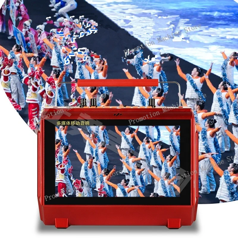 آلة الكاريوكي مع شاشة عرض كلمات مكبر صوت بلوتوث محمول مع 2 ميكروفون قابل لإعادة الشحن فيديو خارجي تلفزيون 20 واط مكبر صوت