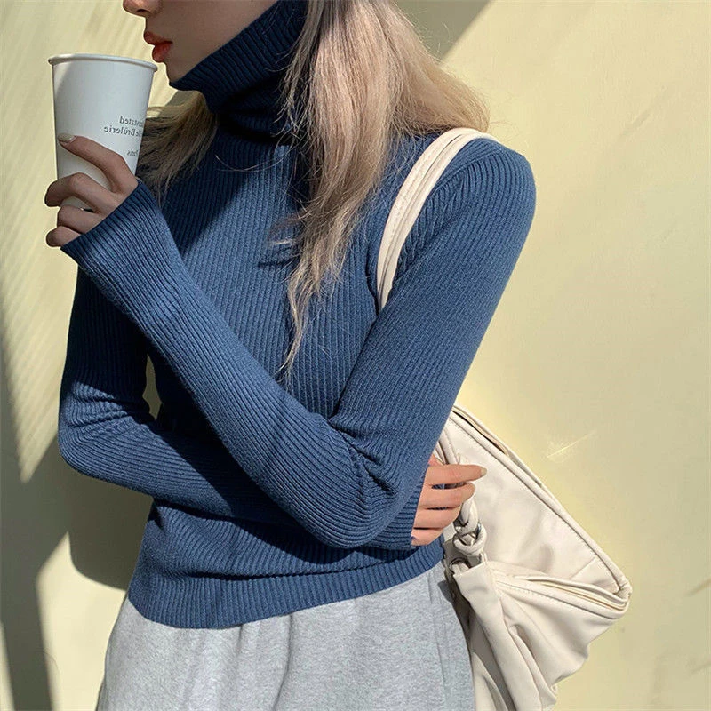 Autumn Winter Turtleneck Soft Thin Pit Strip Women Sweater Fashion Knitted Pullovers Keep Warm Harajuku Casual Tunic Slim Tops