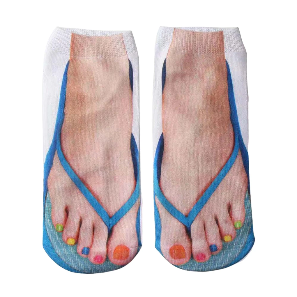 3D Pattern Manicure Print Socks Elastic And Stretchy Funny 3D Flip-Flops Shoes Pork Print Socks