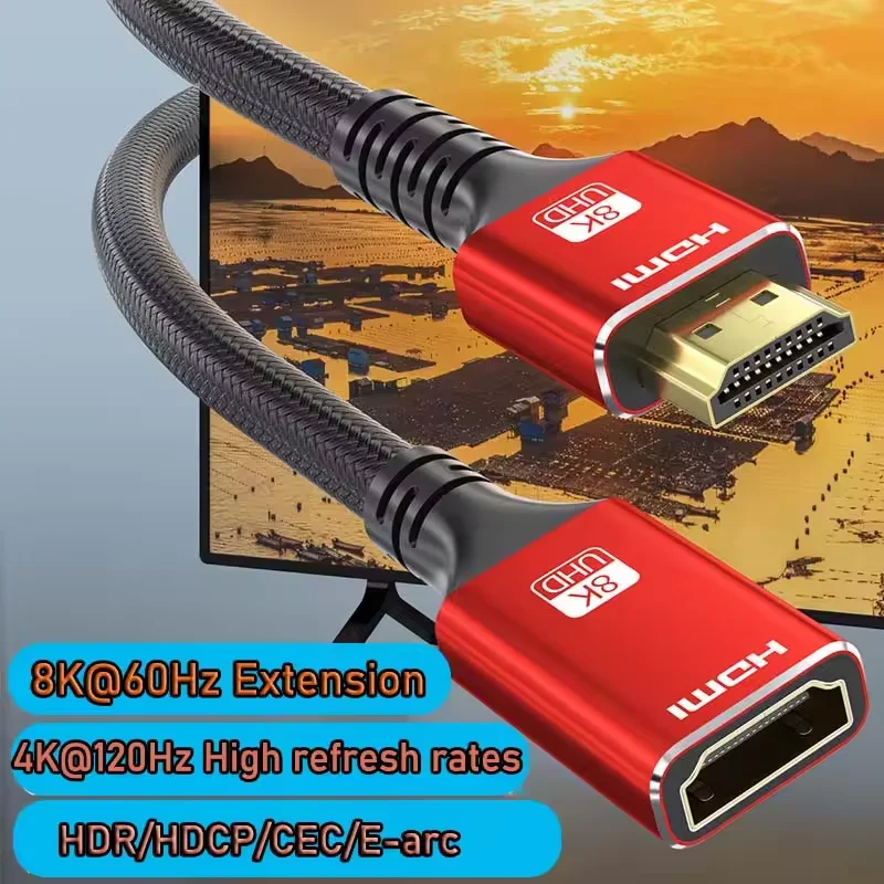 

HDMI-Compatible Extension Cable 0.5m 1m 2m Male To Female 8K@60Hz 4K@120Hz HDMI 2.1 Extender Cord For PC TV Box Projector Switch