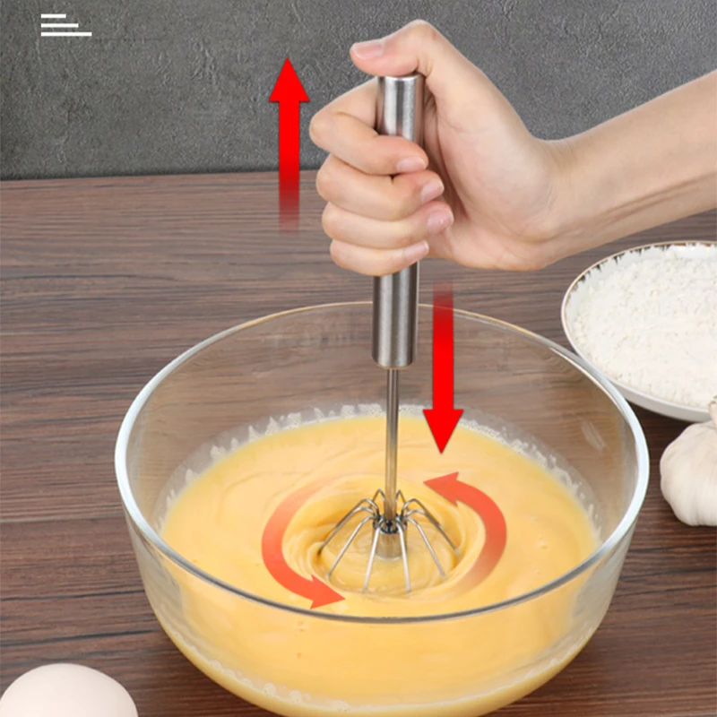 Semi-Automatic Egg Beater Stainless Steel Egg Whisk Manual Press Type Mixer Self Turning Egg Stirrer Kitchen Egg Tools