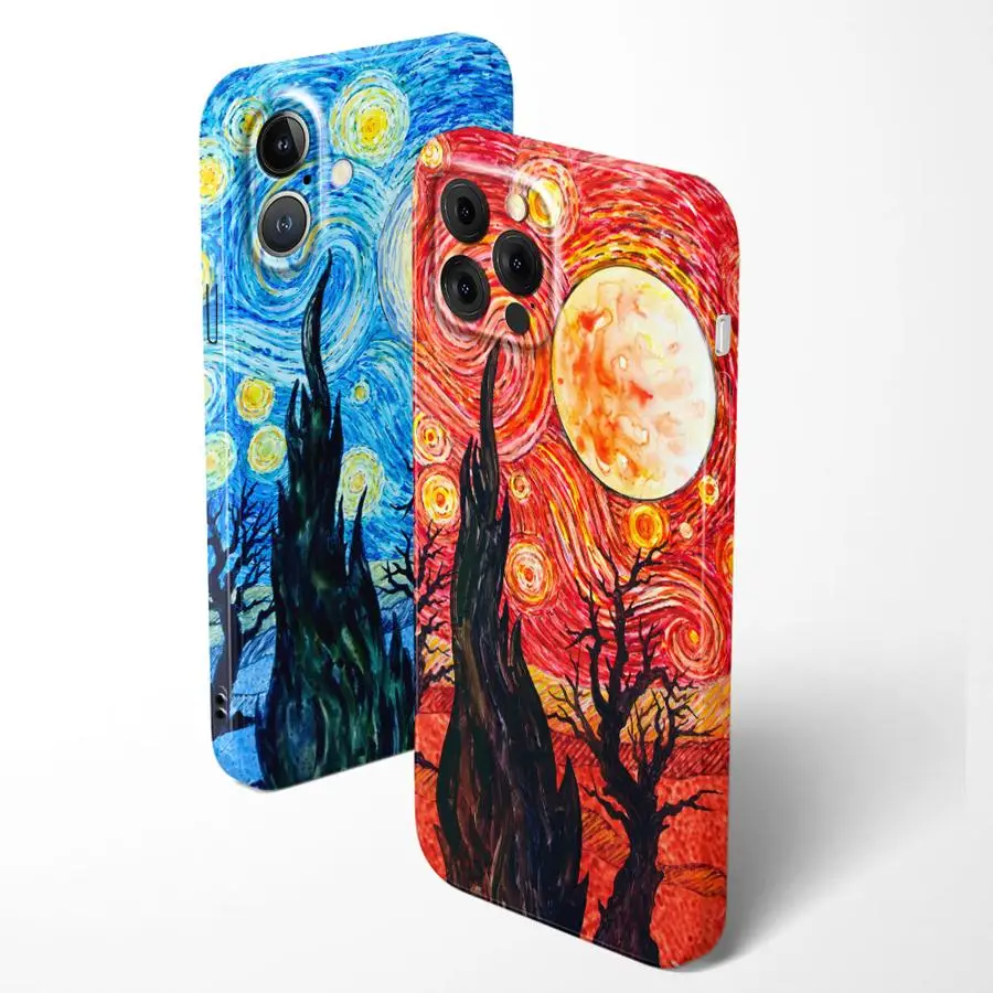 Van Gogh Painted Art Starry Night Hard Phone Cover Case for iPhone 14 X 16 Pro Max 17 Air XR 15 Plus 11 12 13