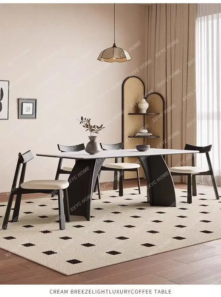 retro solid wood dining table household rectangular modern style simple small apartment rock slab dining table