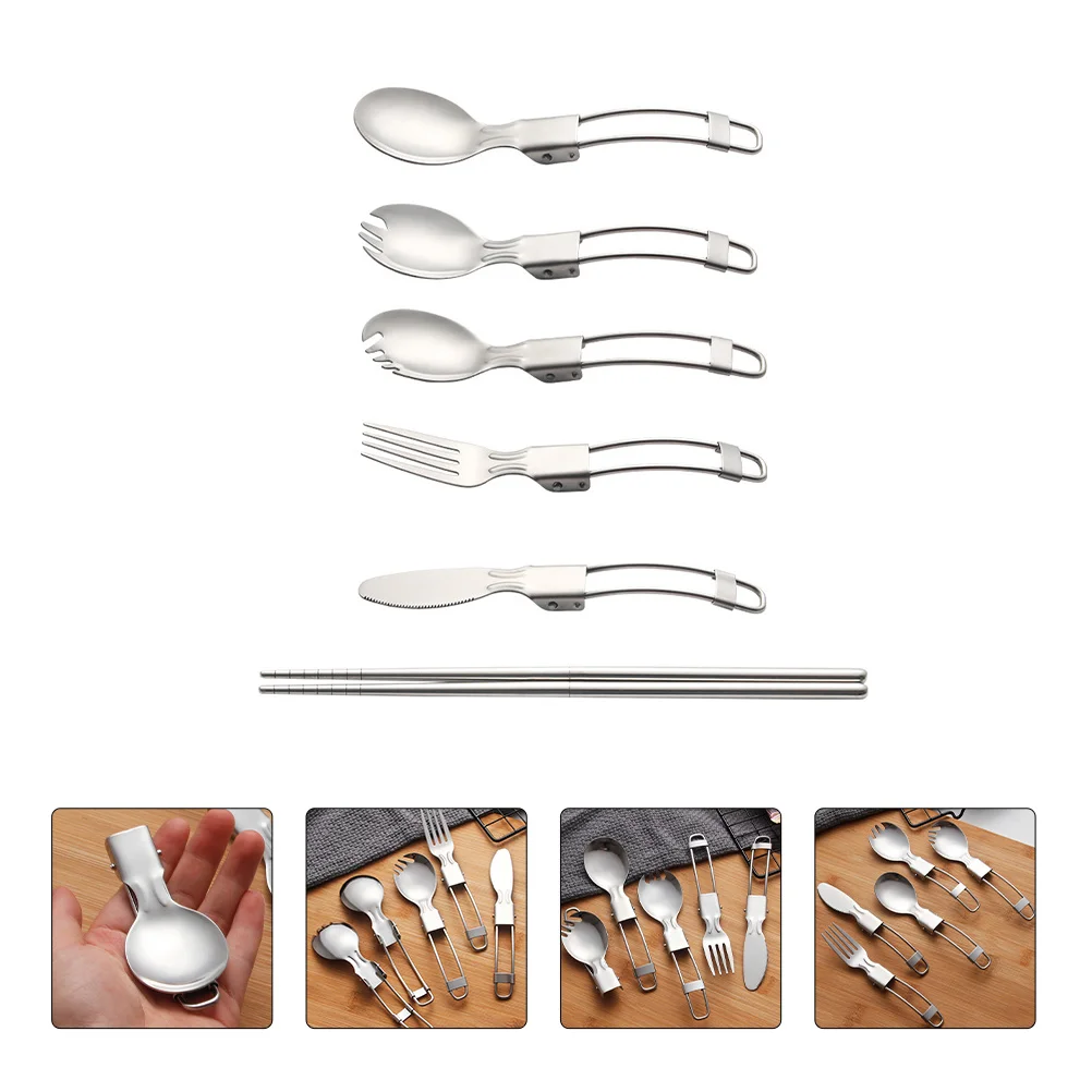 

Durable Stainless Steel Folding Tableware Set Forks Spoons for Camping Hiking Picnic Bbq Outdoor Activities Easy to Store