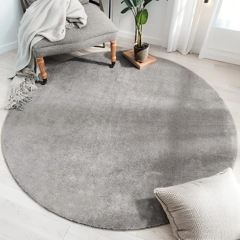 Alfombra redonda de lana de Coral para sala de estar, alfombras de dormitorio, mesa de centro, alfombrillas para pies, balcón, ventana de Bahía, juego para niños, alfombrilla para gatear, gris