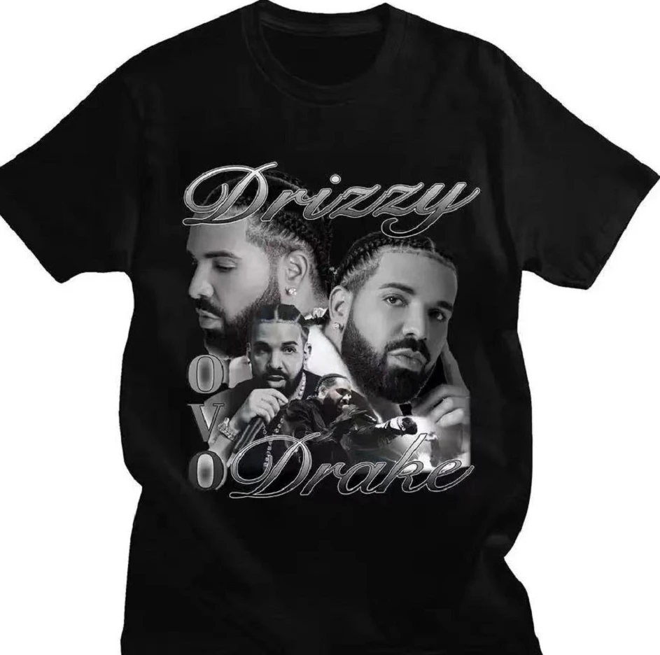 

New T-shirt Rapper Xiaoxiao Drake Printed 100% Cotton Oversized Retro Short-Sleeved T-Shirt Hip-Hop T-Shirt Street Short Sleeves