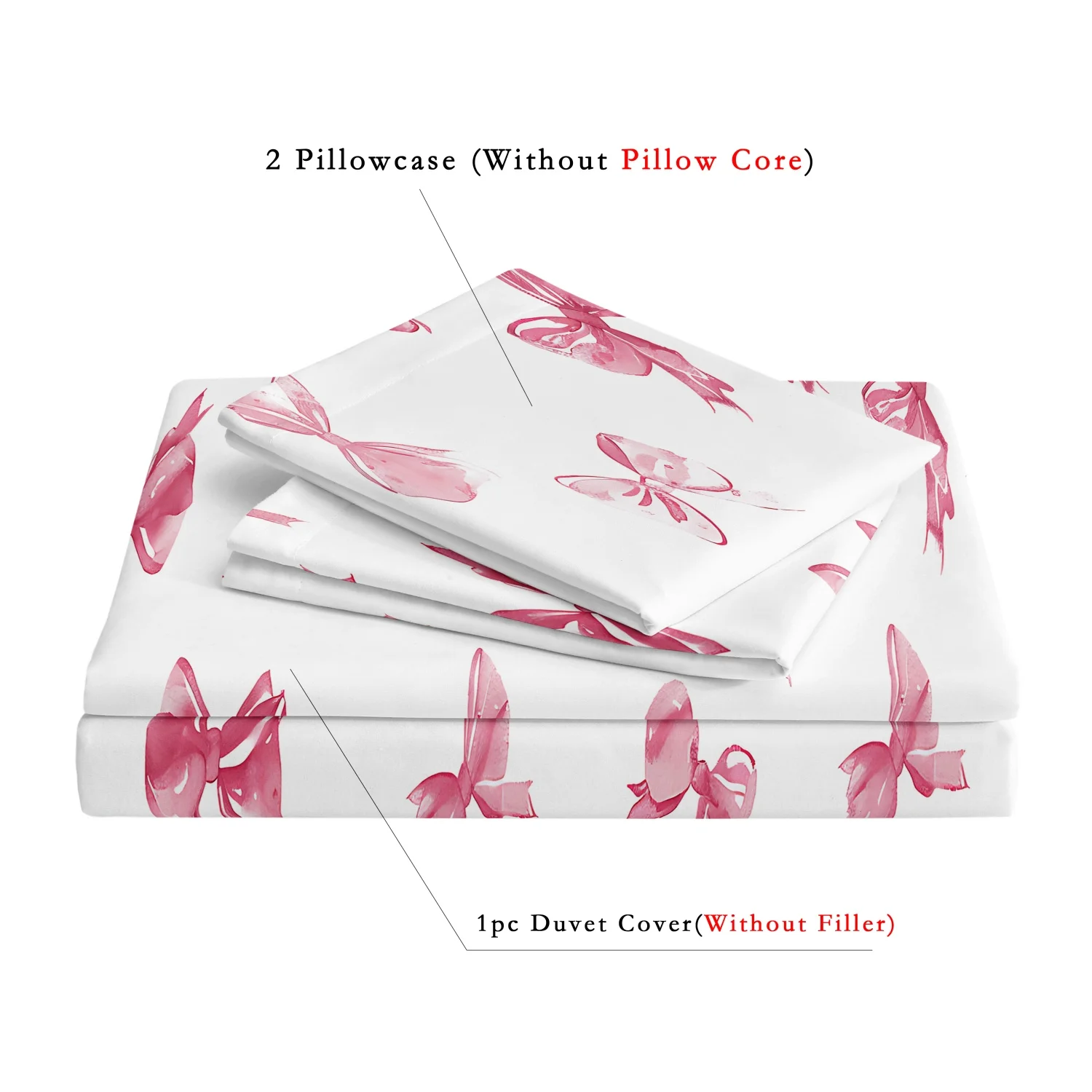 3 Pieces Pink Coquette Bow Print Duvet Cover Set, Bow Printed Bedding, For Bedroom Home Decoration, Multiple Sizes Available - view 6