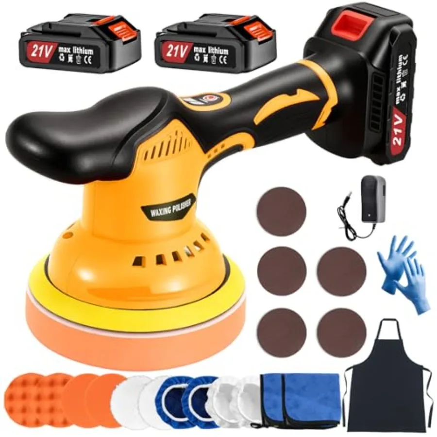 

Cordless Car Polisher Kit for Waxing and Scratch Removal Beginner-Friendly 6-Inch Car Buffer with 2×21V Batteries 8-Speed Max 6